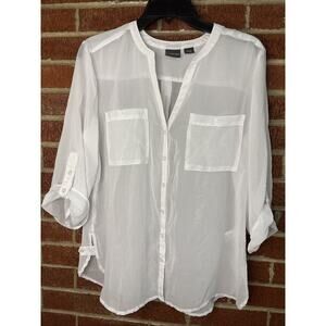 Covington Women’s Sheer White Shirt Roll Tab Petite Large